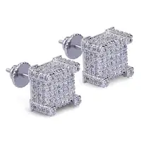 

Iced Out Mens Earring Cubic Zirconia Cubist Screw Back 18k Yellow Gold plated Hypoallergenic Square Stud Earring For Women
