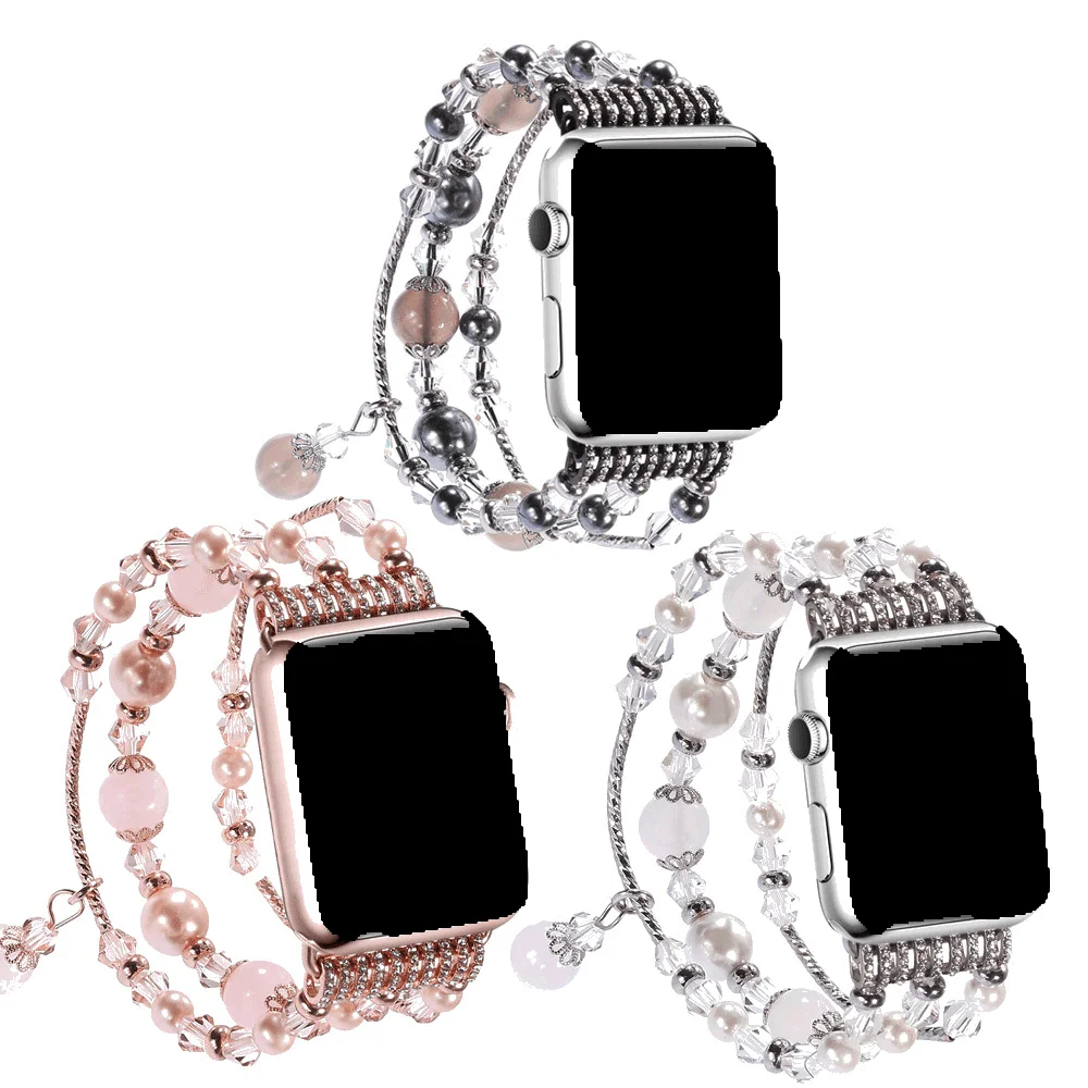 

Bling Bling Fashion Decorated Handmade Jewelry Agate Stone Bracelet Replacement Strap For Apple Watch 38 40 42 44mm Agate Bands, 30 colors