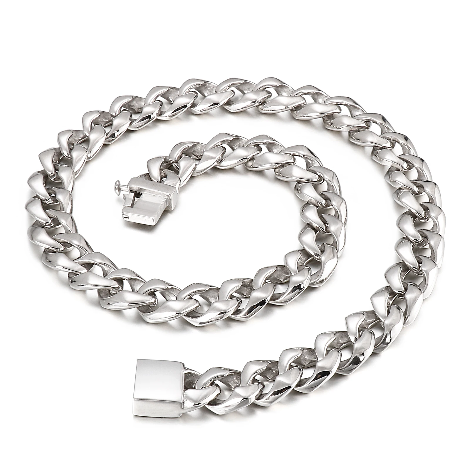 

KALEN European and American stainless steel link chain men's necklace, Steel color