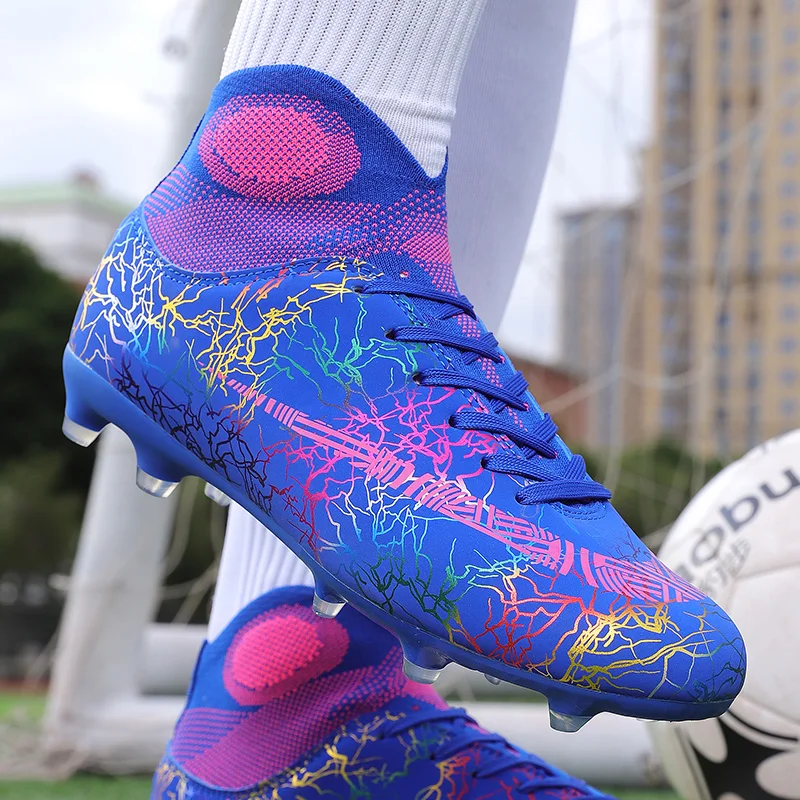 

2020 Men Soccer Shoes Kids CleatsTraining Football Boots High Ankle Size 35-45 Sport Football Shoes Soccer Dropshipping, Blue,orange,purple,green