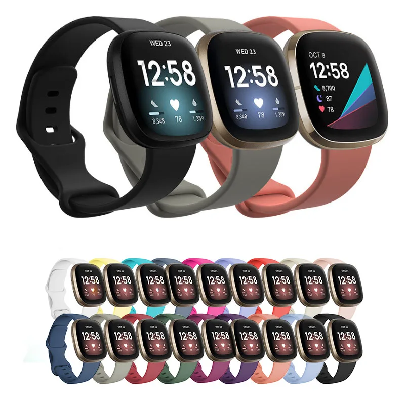 

Silicone Straps For Fitbit Sense Sport Solid Color Wristband For fitbit versa 3 band strap, 18 colors