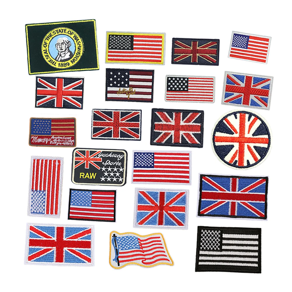 custom made embroidery iron on USA UK country flag patches for hoodie