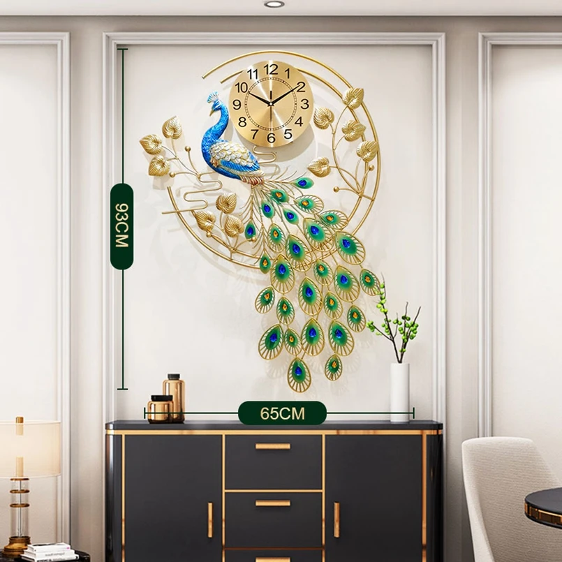 

High Quality European Peacock Creative Fashion Wall Clock in the Living Room, Green
