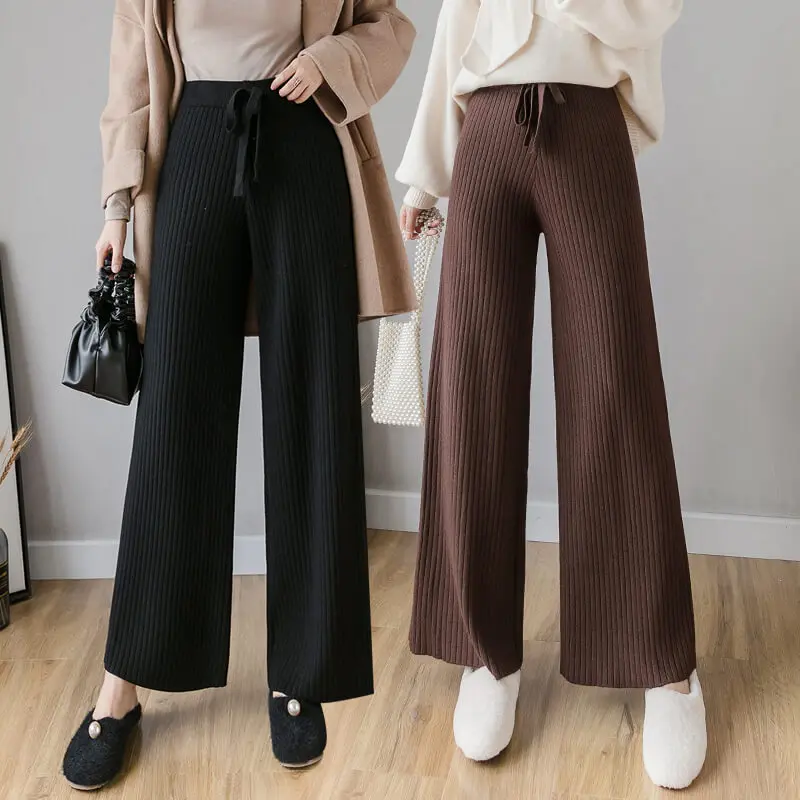 

Wholesale new arrival girls spring casual style high elastic waist knit loose pants, Black