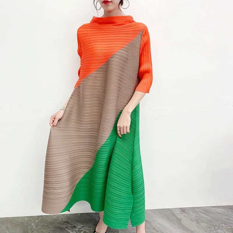 

women casual pleated dress short sleeve plus size dresses & shirts miyake pleated dresses, Shown