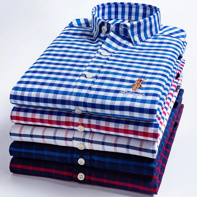 

2020 new Spring trendy embroidered Oxford plaid shirts, Most colors on the market can be customized