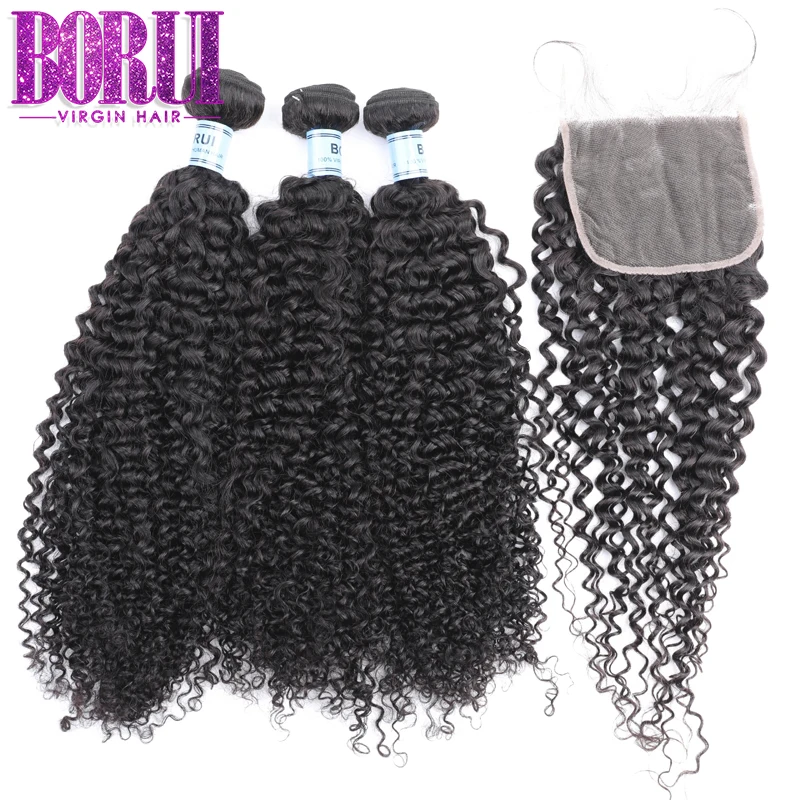 

Borui cheap kinky brazilian hair weave bundles with full lace closure