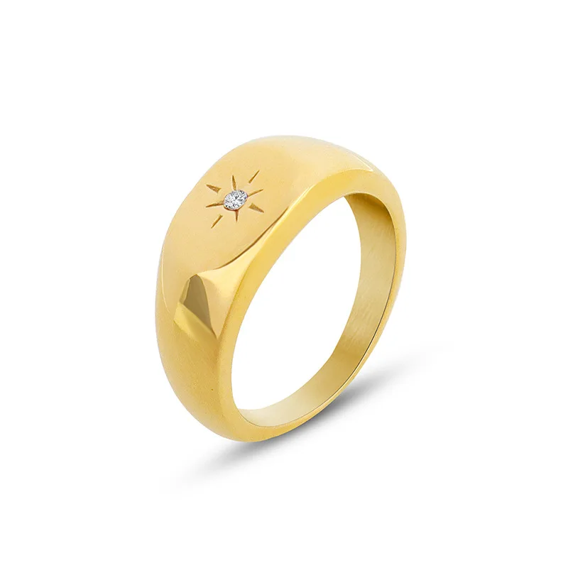 

Ins Style Jewelry Women Square Signet Ring 18k Gold Plate CZ Star Signet Ring Stainless Steel Star Ring