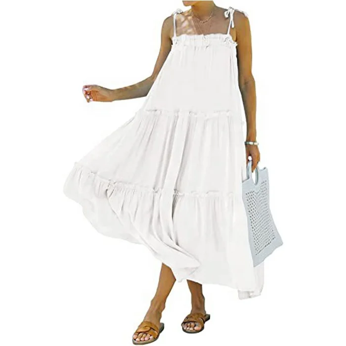 

Free Shipping New Summer Beach Sundress Layered Pleated Expansion Dress Ladies Slip Dress, Picture color