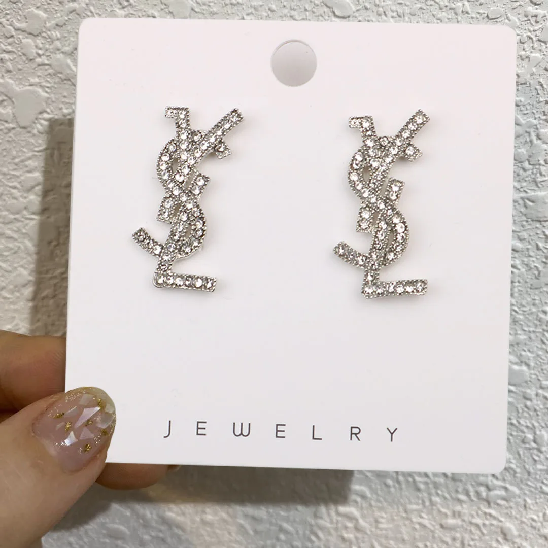 

JL Full Crystal Yl Letter Earrings Gothic Sample Luxury Brand Stud Earrings, Gold