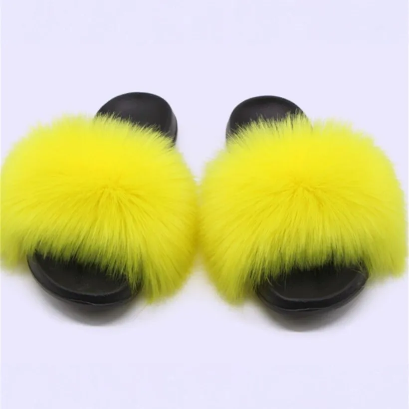 

wholesale High quality pvc raccoon fur and fox fur slippers mommy and me furry slippers women faux fur slides, Customized color