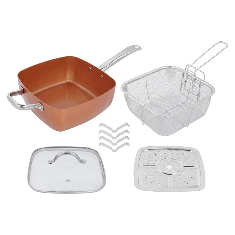 

Deep 9.5 inch Copper cooking pot Multi use Square fry pan, Customized color