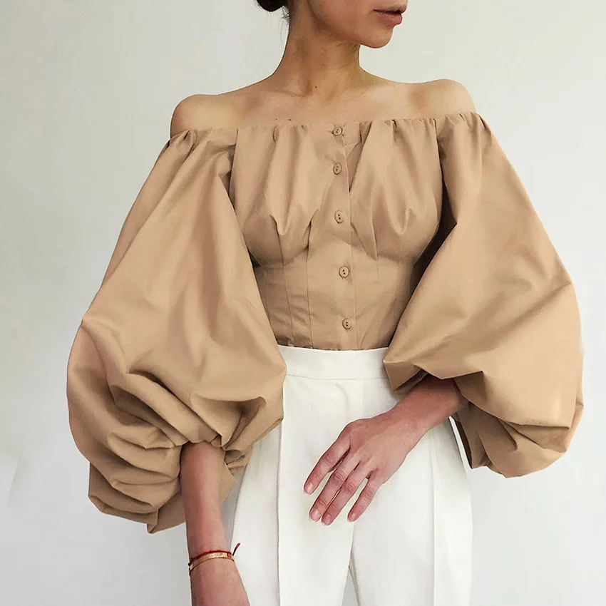 

Wholesale 2021 New Spring and Summer Fashion Sexy Party Dress Casual Bubble Lantern Sleeve One-shoulder Women Blouse