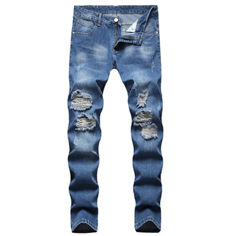 

Men's Straight jeans men's ripped non-stretch slim denim Blue Color High Quality Classic Design trousers, Customized color