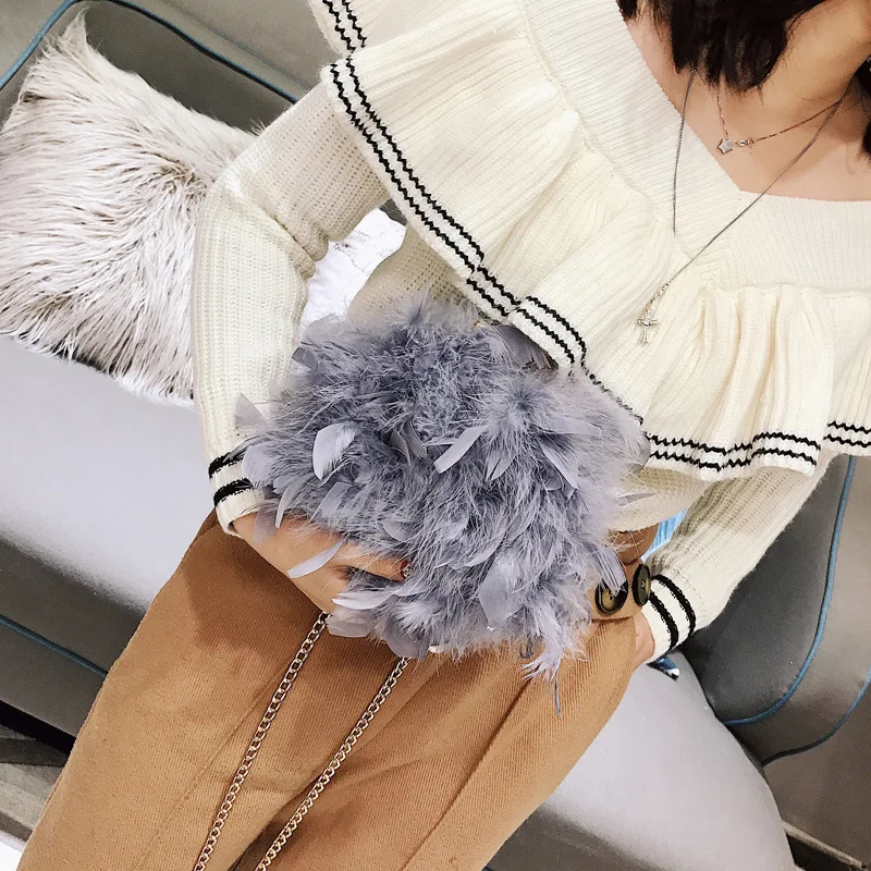 

New Fashion Ladies Turkey Feather Tote Bag Ostrich Fur Party Handbag