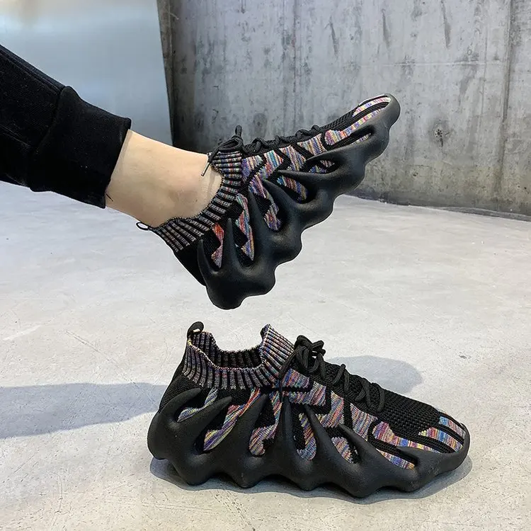 

Volcanic bottom octopus sports running shoes men's and women's large size2021AutumnKorean style colorful flying woven shoes