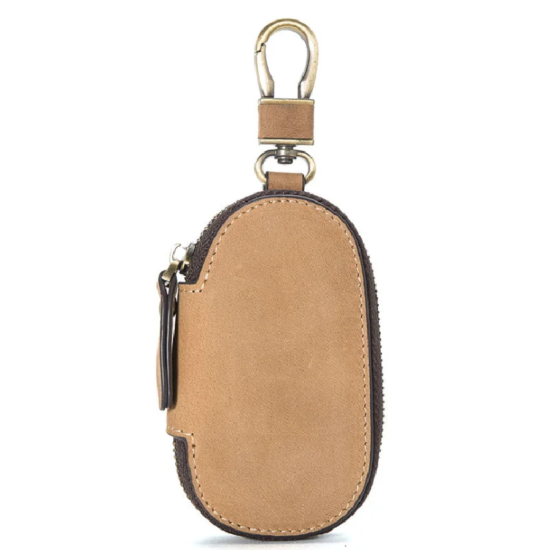 

Retro Casual Genuine Leather Car Key Holder Case Multifunctional Waist Car Key Bag Zipper Wallet for Men, As pictures