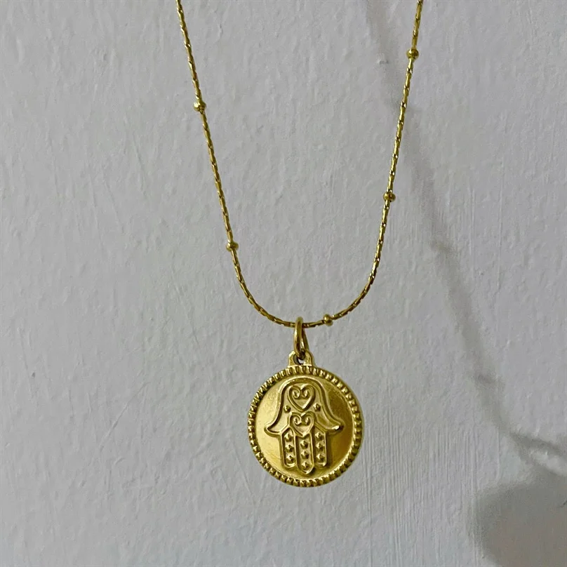 

Fashion Trendy 18K Gold Plated Stainless Steel Necklace Eye Round Pendant Necklace Fatima Hand Necklace Tarnish Free Jewelry