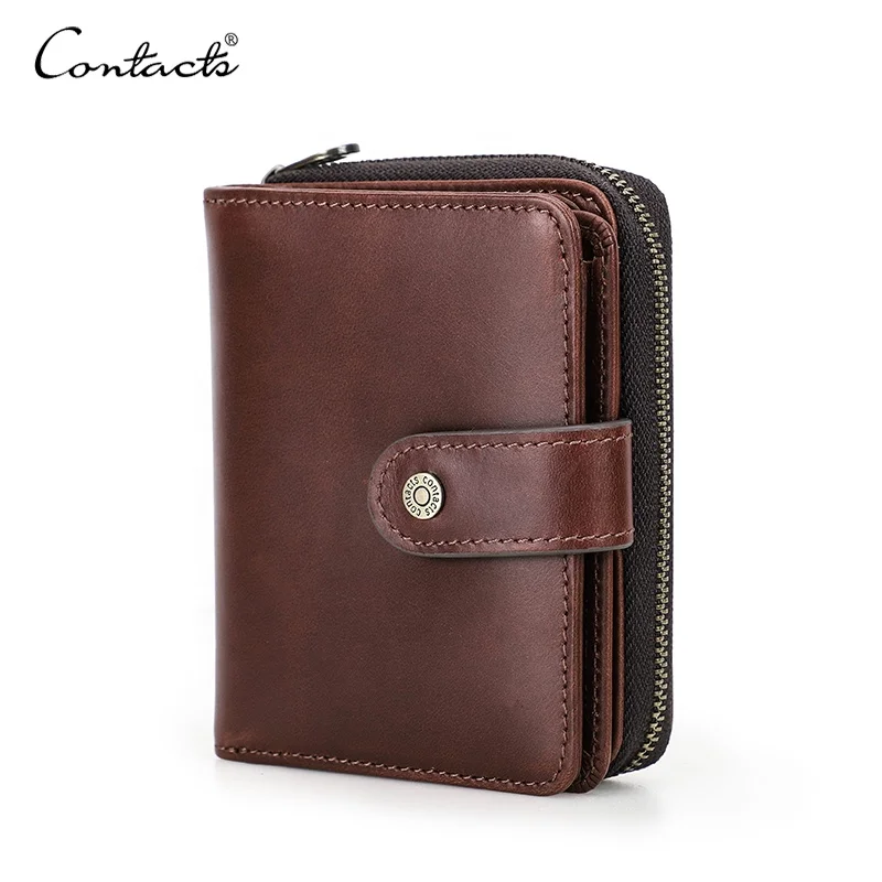 

CONTACT'S Multi Card Holder Male Purse Oil leather Zipper Coin Purse Zipper Hasp Cowhide RFID Bifold Wallet for Men, Coffee or customized