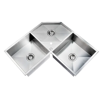 China Wholesale Modern Design 18 Gauge 304 Stainless Steel Handmade Standard Size 3 Bowl Corner Kitchen Sink Kitchen Sinks Buy Stainless Steel Kitchen Sinks Corner Kitchen Sink Steel Kitchen Sink Product On Alibaba Com