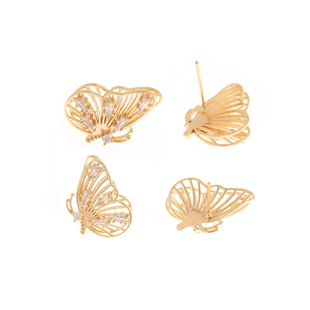 

Jewelry Accessories Cordial Design 20Pcs 14*20MM Jewelry Accessories CZ Earrings Stud Genuine Gold Plating Butterfly Hand Made