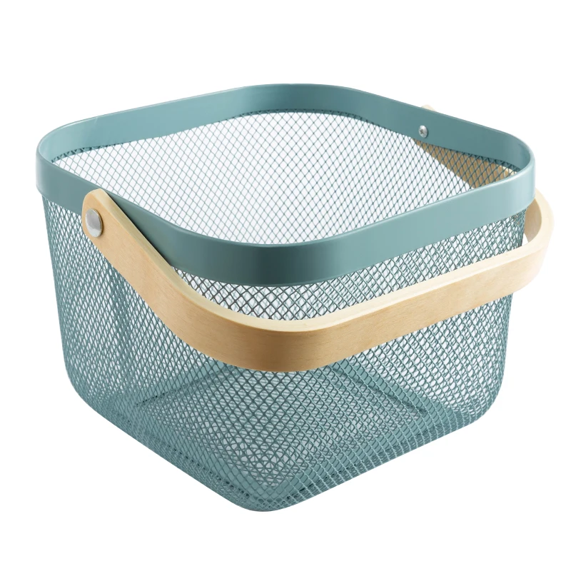 

Trending 2020 Cube Wooden Handle Mesh Wire Fruit Storage Kitchen Basket, White,black,pink ,red,grey or custom