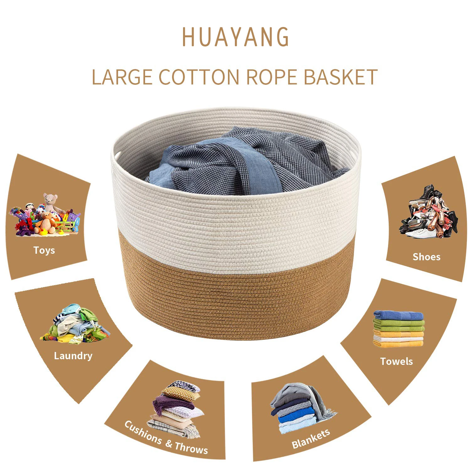 Extra Large Woven Cotton Rope Storage Baskets With Handles Are Ideal For Toy Laundry Blanket
