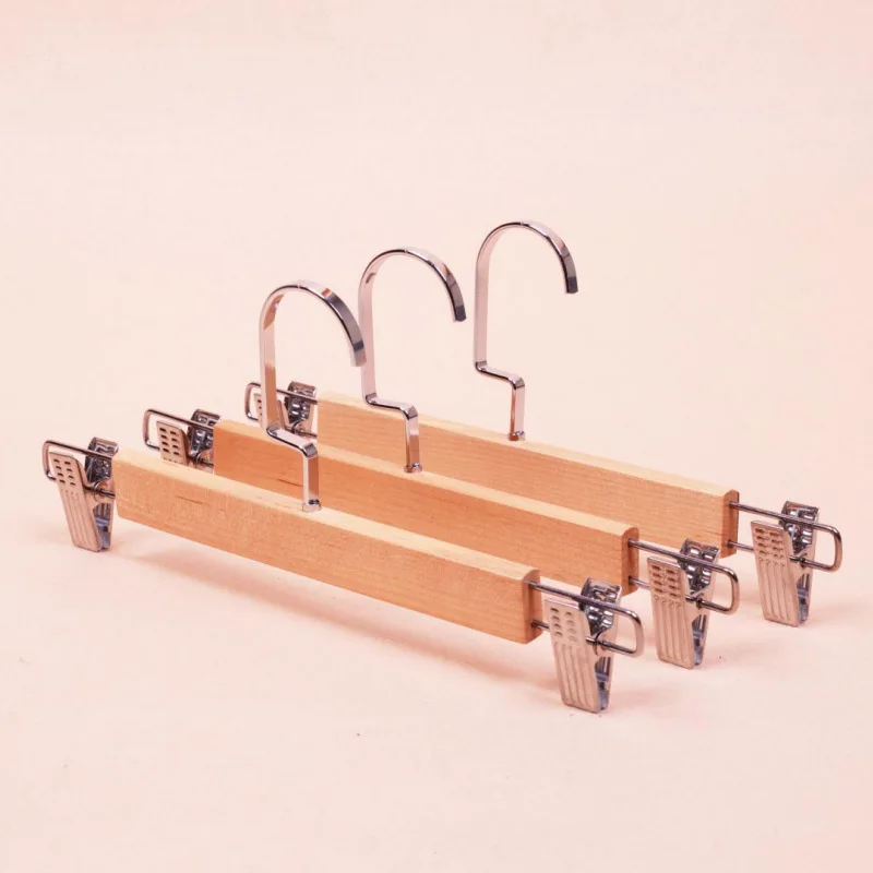 

Fashion Natural Wood Square Hook Skirt Pants Hanger With Clips