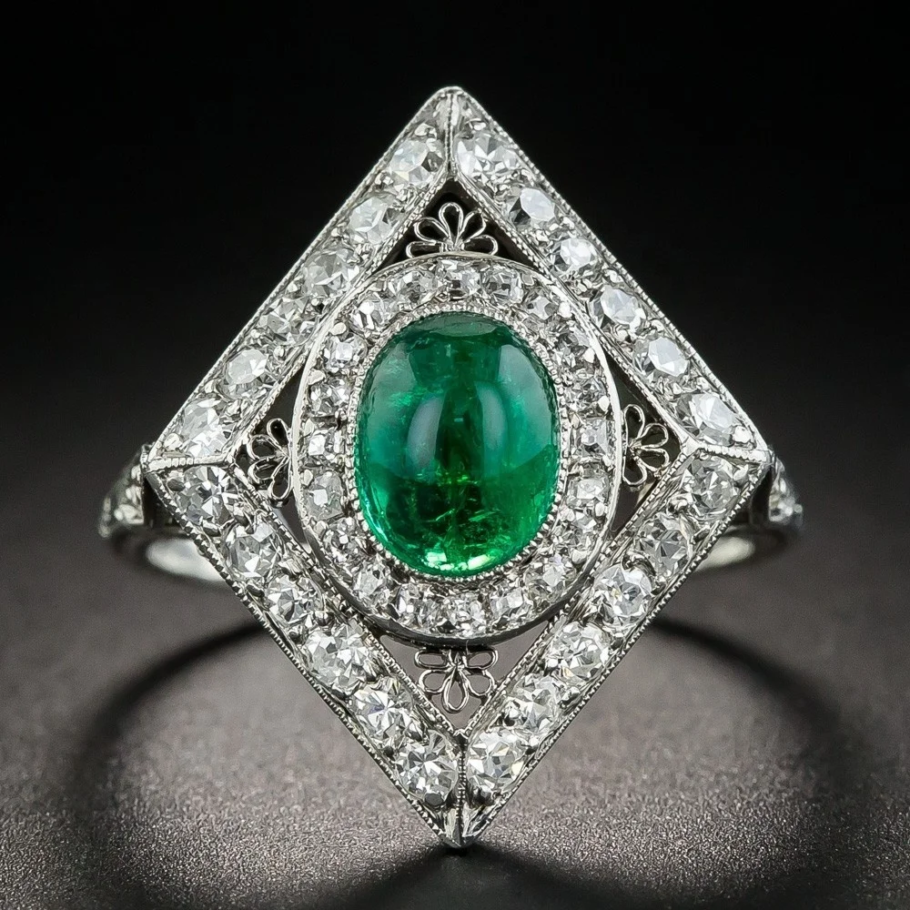 

Hollow Design Geometric Green Zircon Women Rings Retro Luxury Wedding Engagement Rings Banquet Party Jewelry