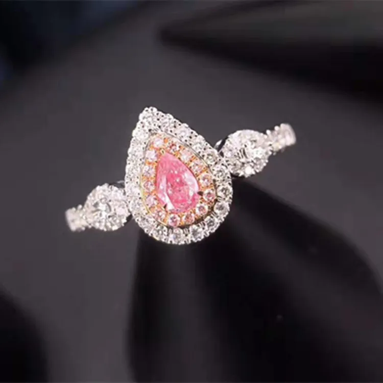 

high-end customized wedding engagement diamond jewelry 18k gold 0.145ct natural light pink diamond ring for women