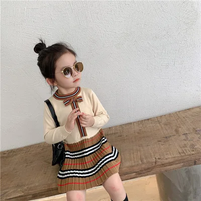 

New fashion Girls autumn winter ruffled long sleeve casual striped princess sweater dress, Picture shows