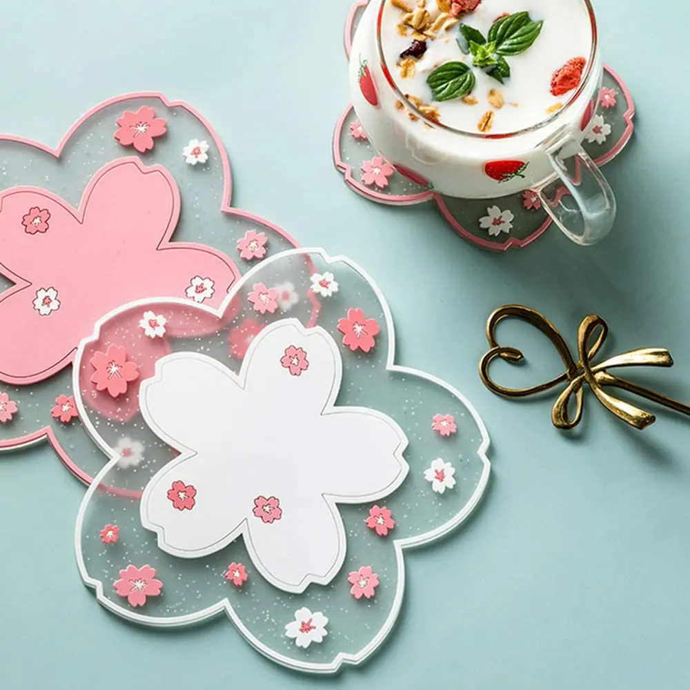 

Sakura Cup Coaster Non-Slip Insulation PVC Cherry Blossom Cup Coaster for Coffee Cup Beer Mug Tableware