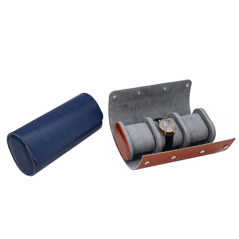 

Shopify Hot Sale Watch Roll Travel Case 3 Slot For Men Pu Leather Portable Watch Display Storage Brown, Blue/brown