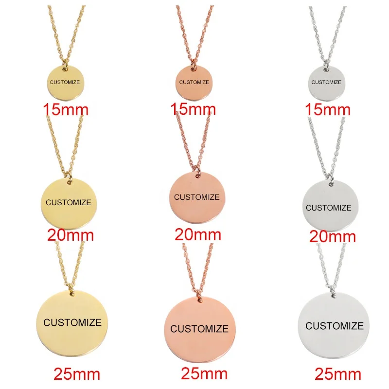

G.T Laser Engraved Stainless Steel Charms Personalized Round Custom Logo Jewelry tags With Logo Custom Many Size, Silver, gold, rose gold