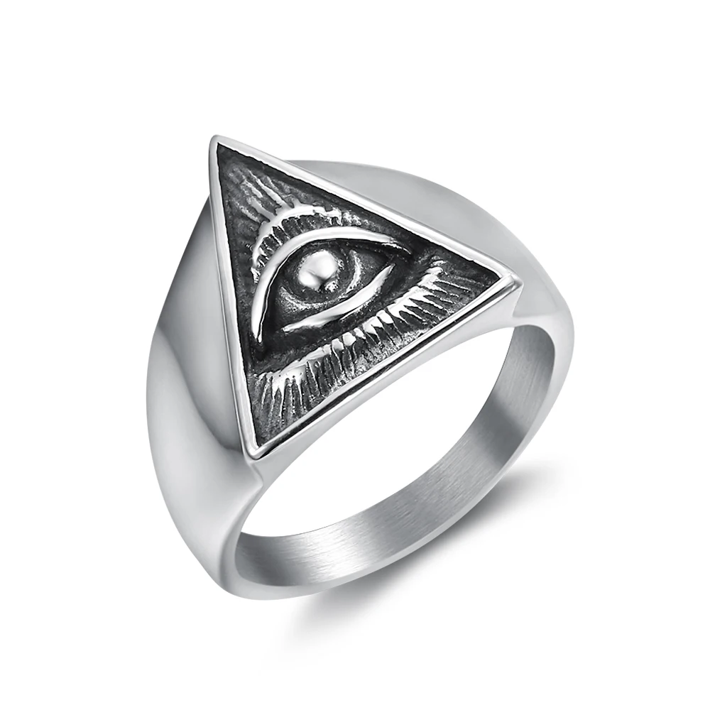 

custom design rock roll ANK jewelry 316 Stainless Steel Triangle All Seeing Eye Illuminati Rings men jewelry rings, Silver