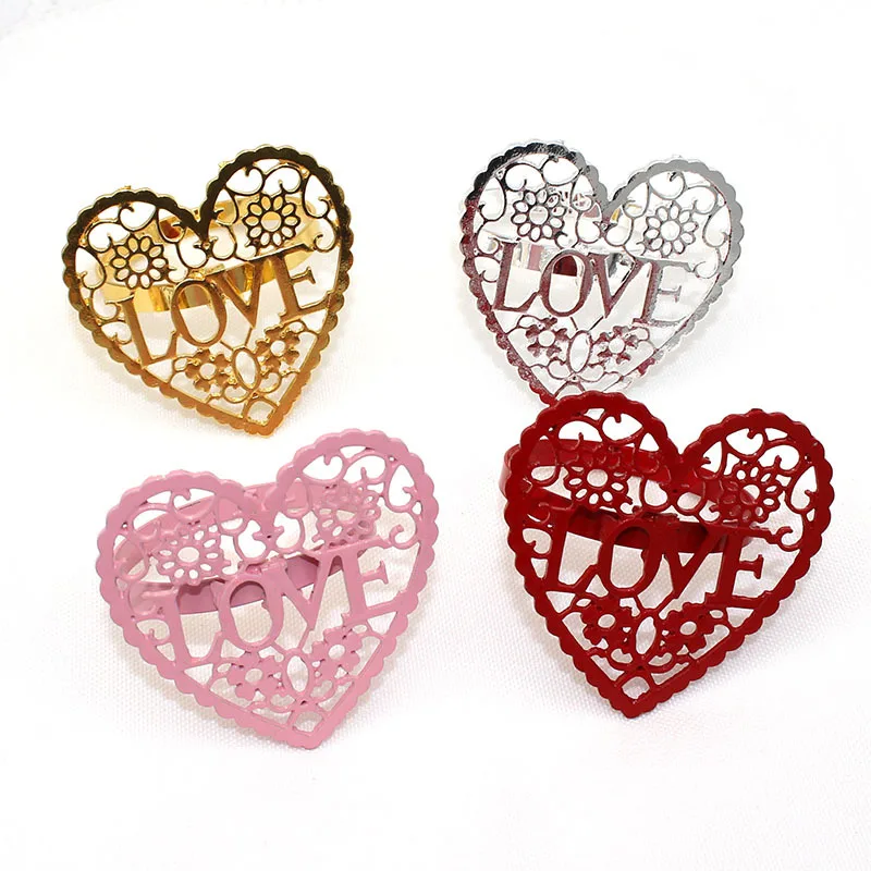 

Heart Napkin Rings Holders Metal Napkin Rings Adornment Set for Mother's Day Father's Day Valentine's Day Wedding Dinner HWW05