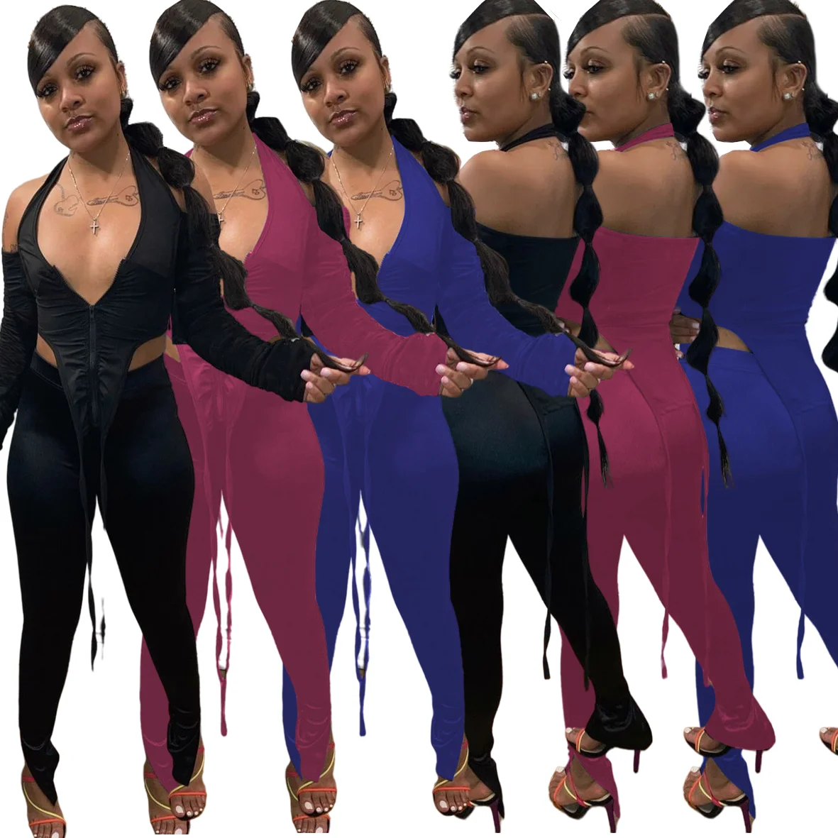 

Womens Luxury Fashion Two Piece Outfits Set Off Shoulder Sexy Backless Festival Spring Autumn Clothing, Picture