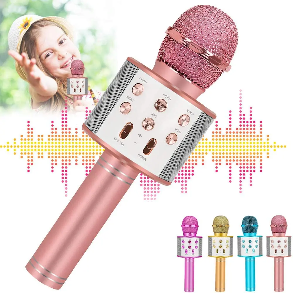 

Best WS858 USB Portable Handheld KTV Children Toy Mobile sing Mike Wireless Karaoke Microphone With Speaker For Kids, Colorful