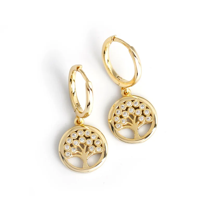 

Gold Color Tiny Dangle Earring Mix Color Cubic Zirconia Women Jewelry New Fashion 925 Silver Life Tree Drop Earring, Picture