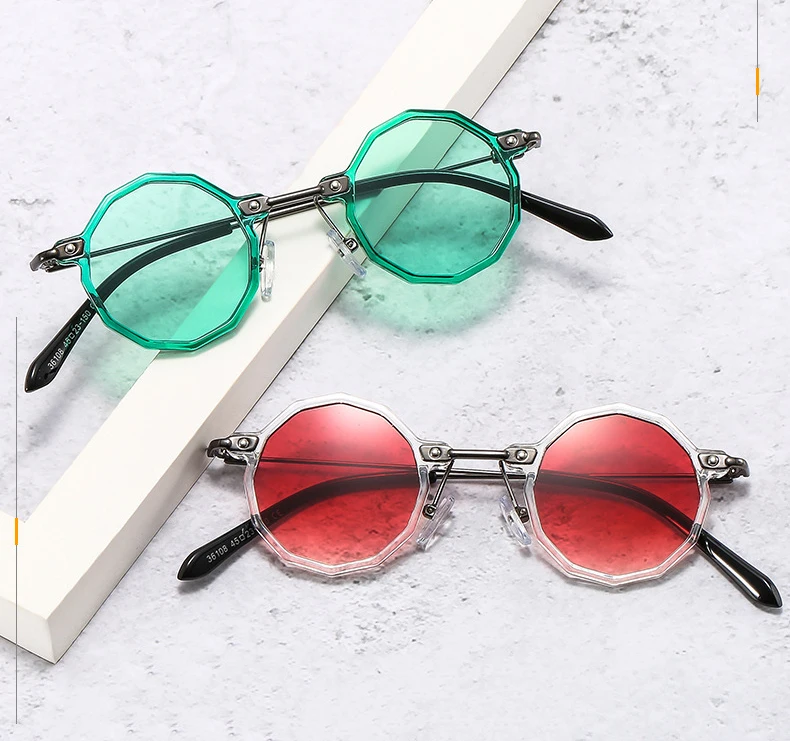 

Qmoon Round Metal Frame Retro Unisex Glasses Retro Steampunk Small Frame Hip Hop Custom Logo Sunglasses