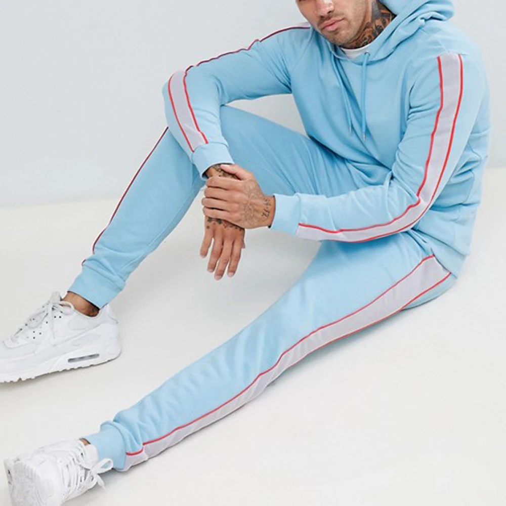 100% Cotton Custom Splice Color Sports Tracksuit Hot Sales Plain Gym Tracksuit Men