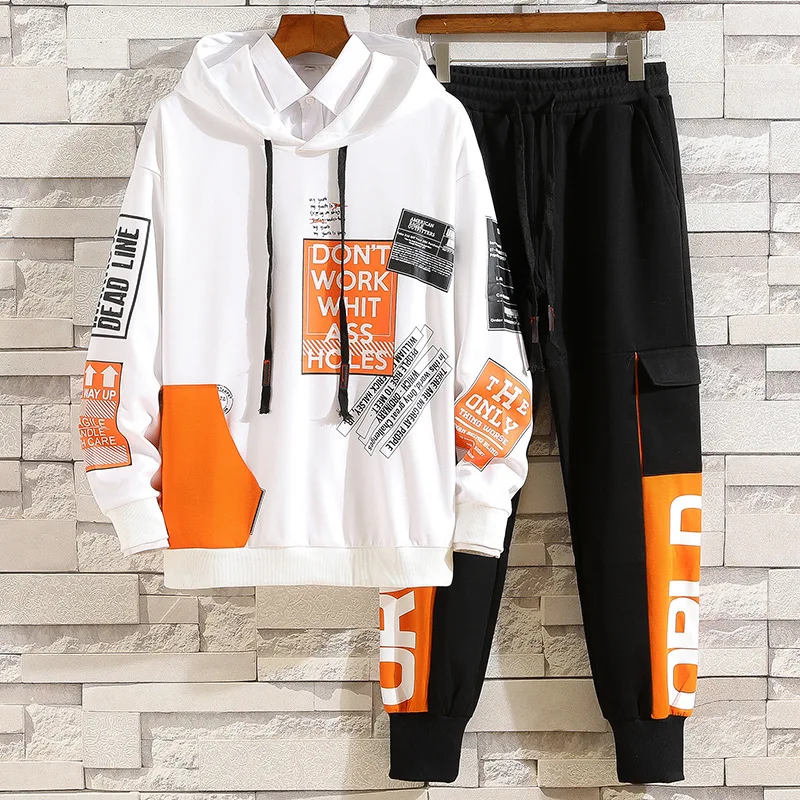 

Fashion Men's Set Spring Autumn Elastic Waist Trousers+Long sleeve Pullover Sweatshirt Set Casual Men Clothing Set