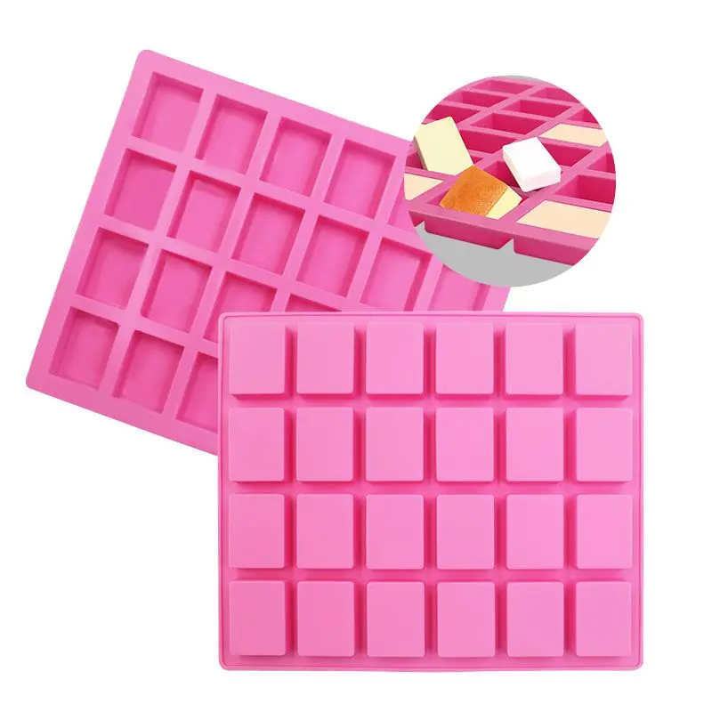 

High Temperature Resistance 24 Cavities Rectangle Shaped Silicone Soap Mold For Candle Soap Pudding Cake Mold, Pink or according to your request .