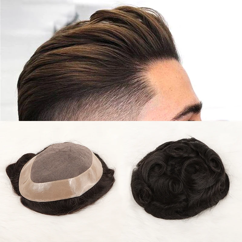 

VAST Wholesale Men Wigs 100% Virgin Human Hair Toupee Pieces Lace Thin PU Replacement System Toupee Indian Hair For Men