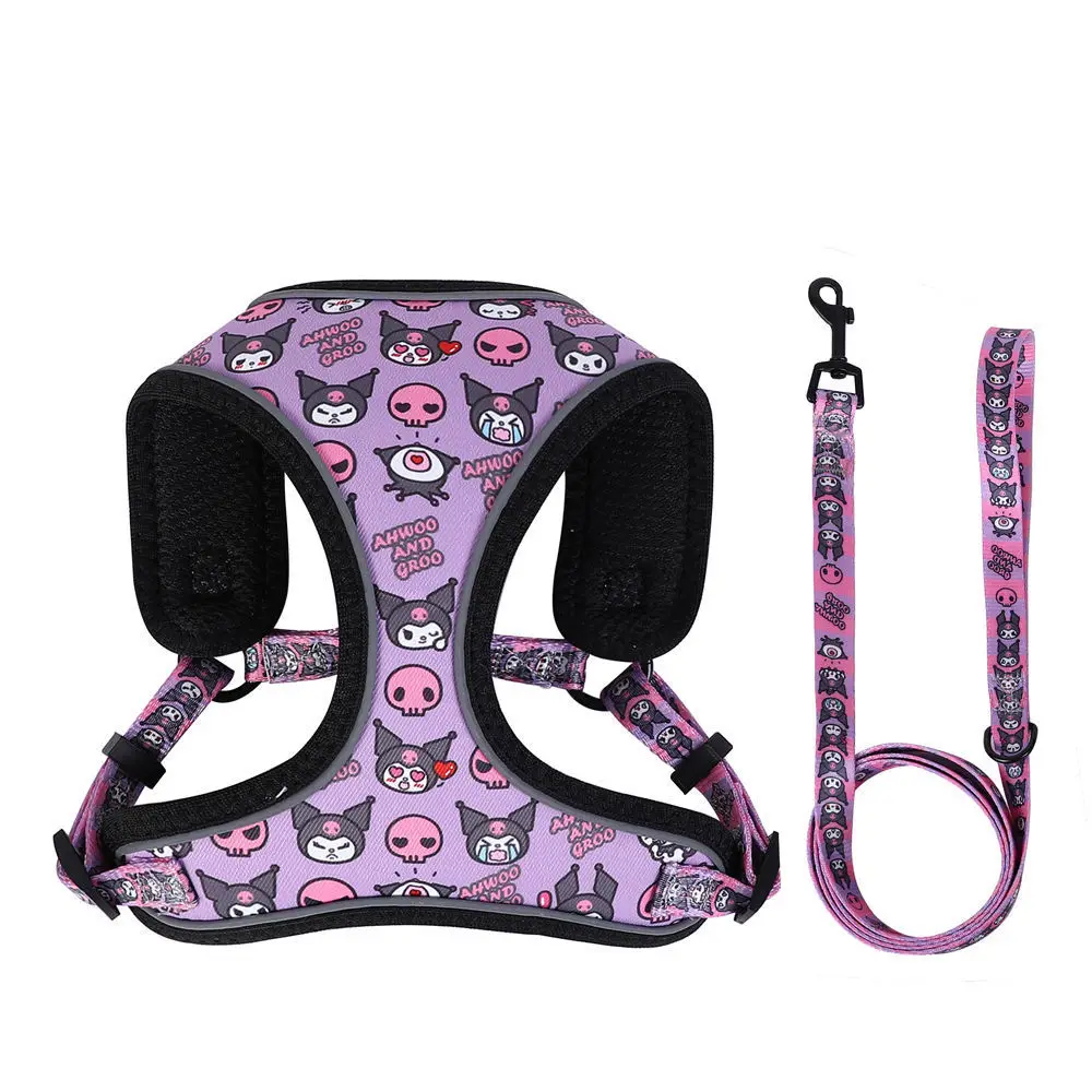 

Factory custom logo dog harness Customized Pattern dog harness adjustable soft Reversible small dog leash set, Purple