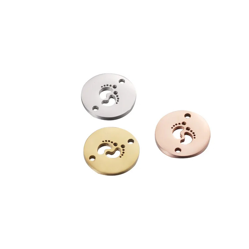 

DIY Making Gold/Rose Gold/Silver Stainless Steel Hollow Newborn Baby Foot Footprint Connector Accessories Jewelry Pendant Charm