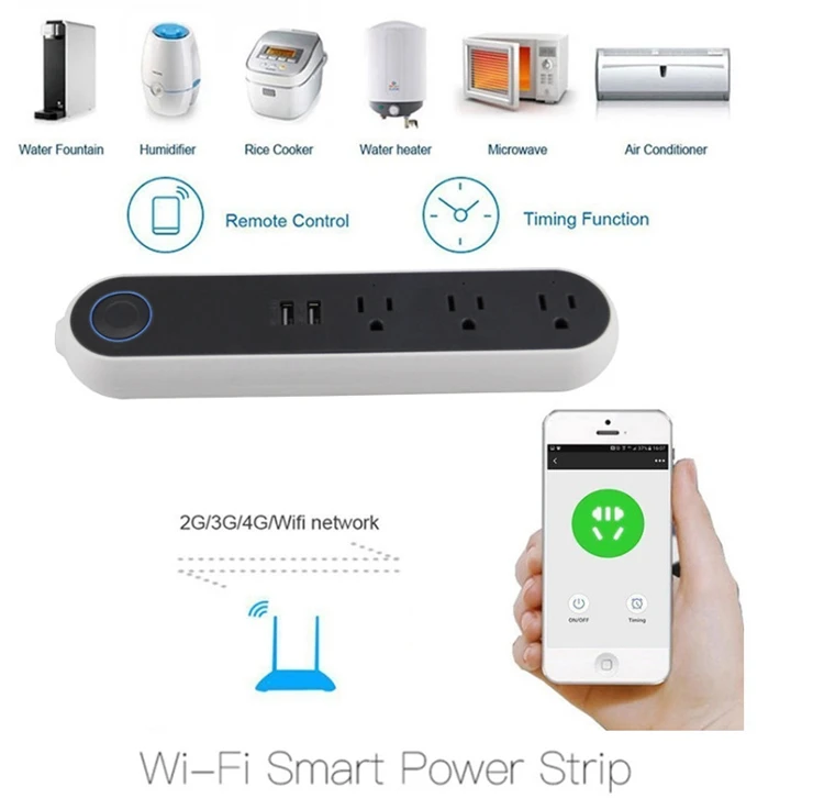 Kitchen Electric Appliances Smart Wifi Plug Socket Power Strip with USB Tuya APP tuya wifi power strip