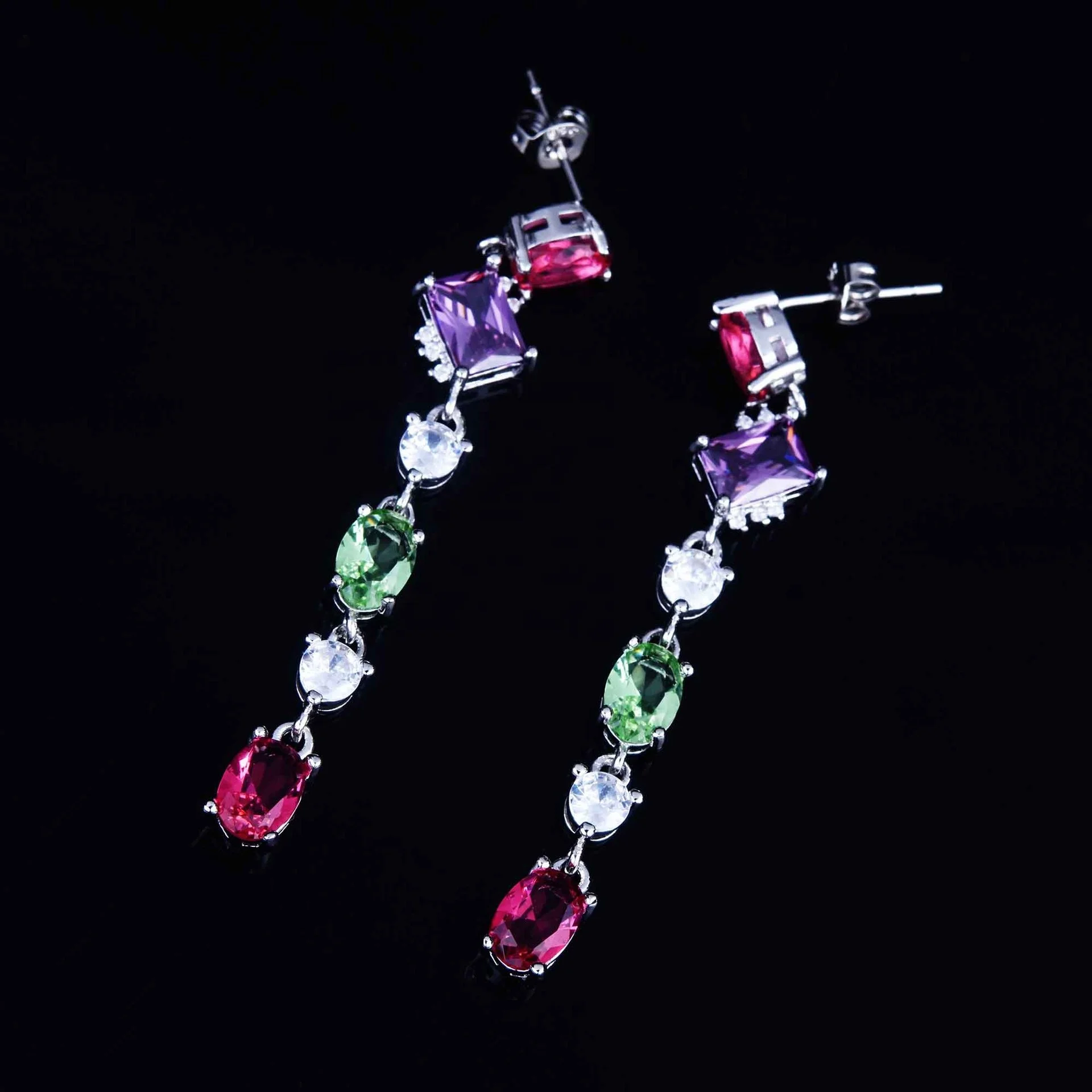 

Luxury Long Drop Earrings Inlay Shine Colorful Cubic Zircon Geometric Simplicity Jewelry For Women Wedding Engagement, Customized color