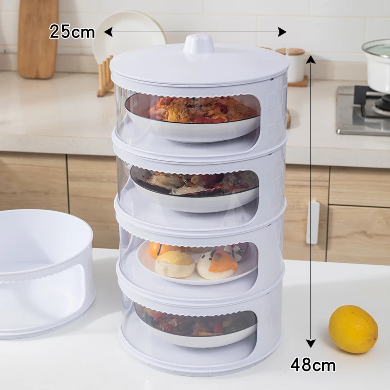 

5-layer Stackable Plastic Food Cover Dustproof Kitchen Dish Storage Cover, Transparent white