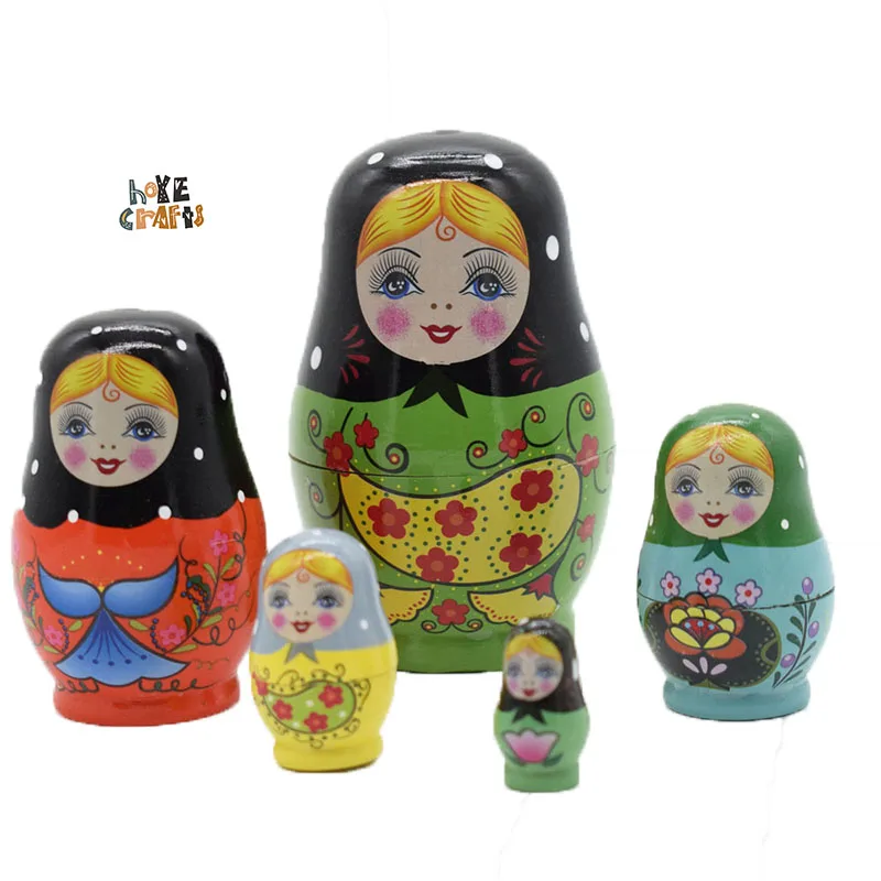 

wooden crafts Russian Doll 5 pieces nesting dolls handmade wood matryoshka doll for decoration